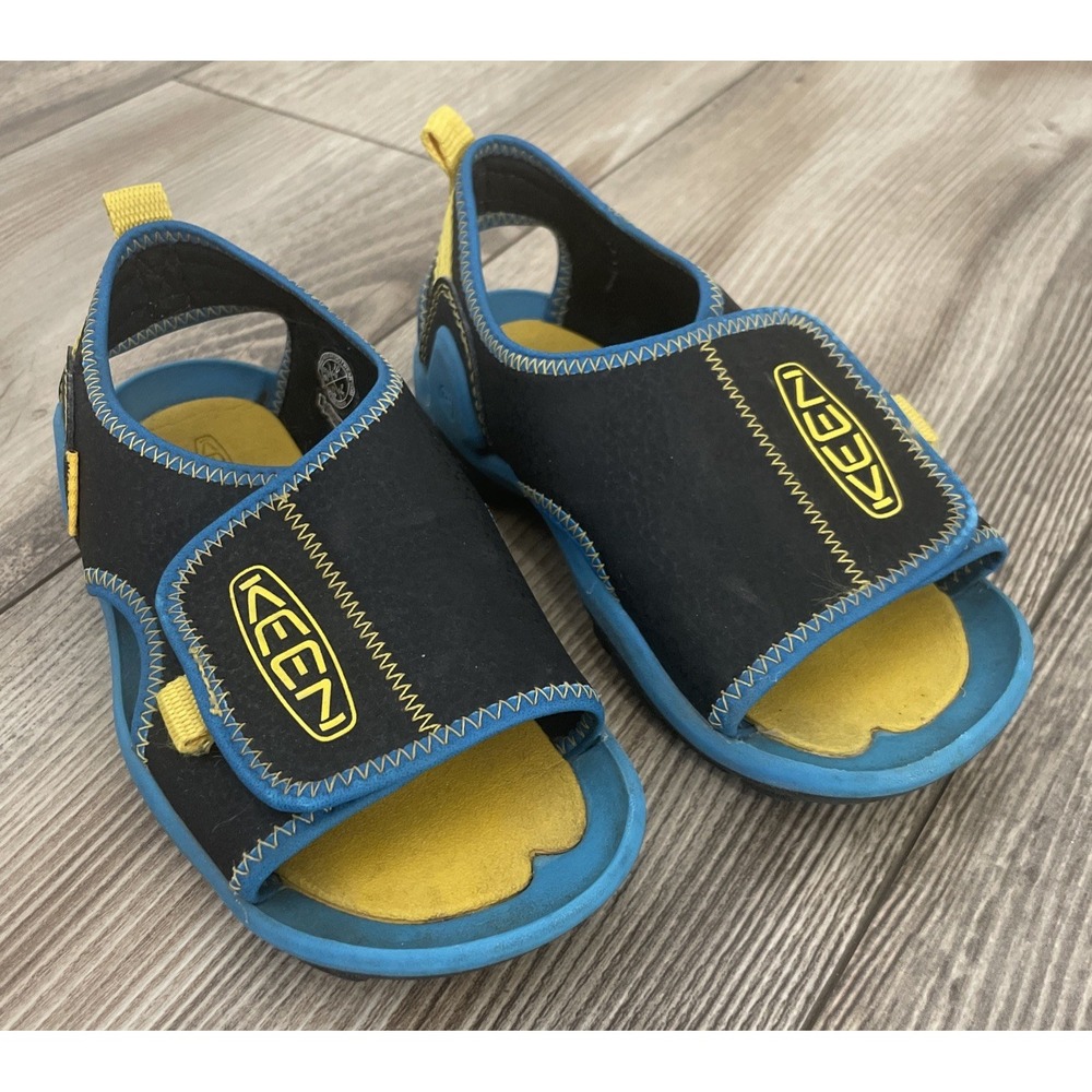 New Kids Keen black/blue strap swim beach shoes sz 10 open toe knotch river